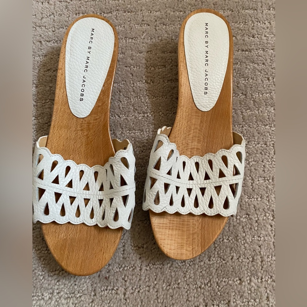 Marc Jacobs white leather cutout mule clog sandal